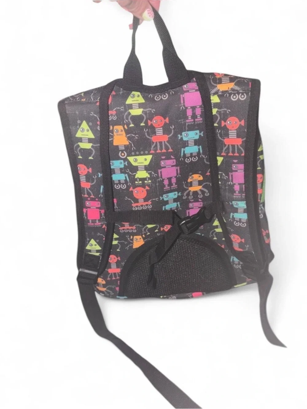 Kids Robot Print Black Backpack with Multicolor Accents